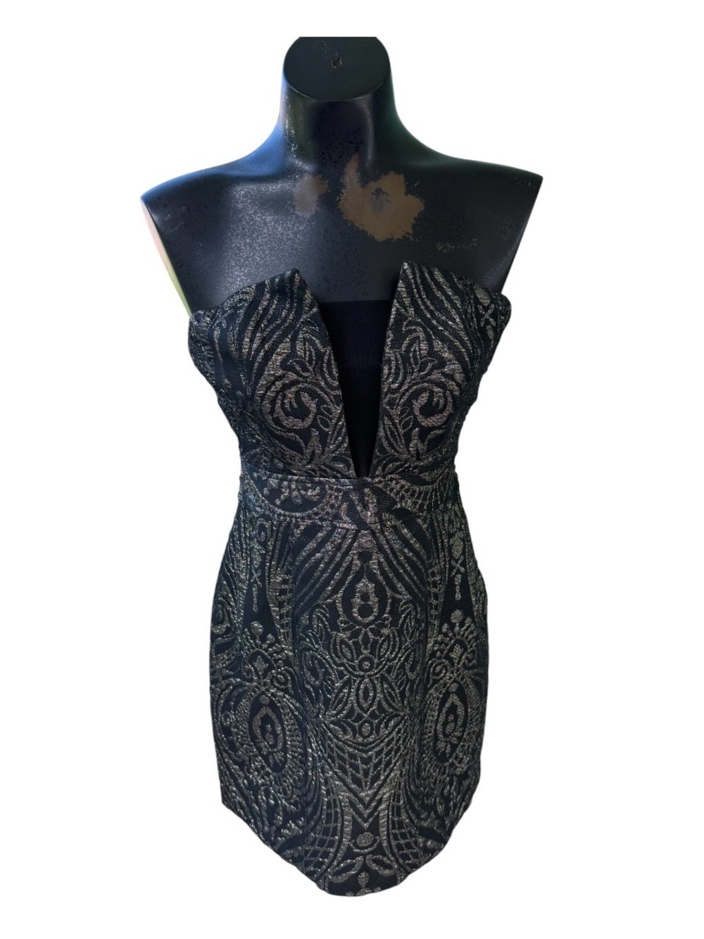 Express Strapless Mini Dress Black & Gold Sz6
